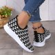 Houndstooth Print Sneakers Round Toe Mesh Flats Shoes