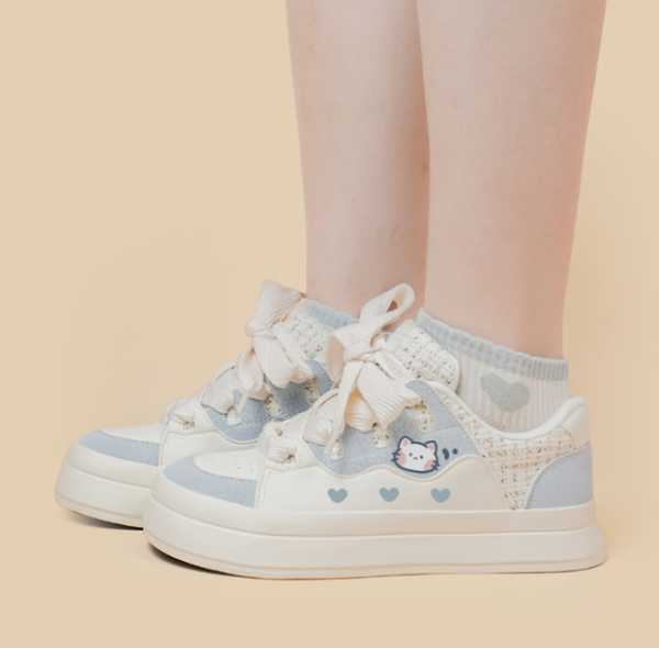 Cute Girls' Sneakers Lace-up Low-top White Shoes