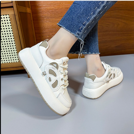 Platform Sneakers Non-slip Sports Casual Black And White Panda Comfortable Breathable Lace Up White Shoes