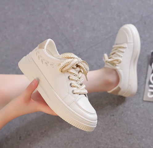 Student Versatile Casual Leather Women's Sports Platform Sneakers