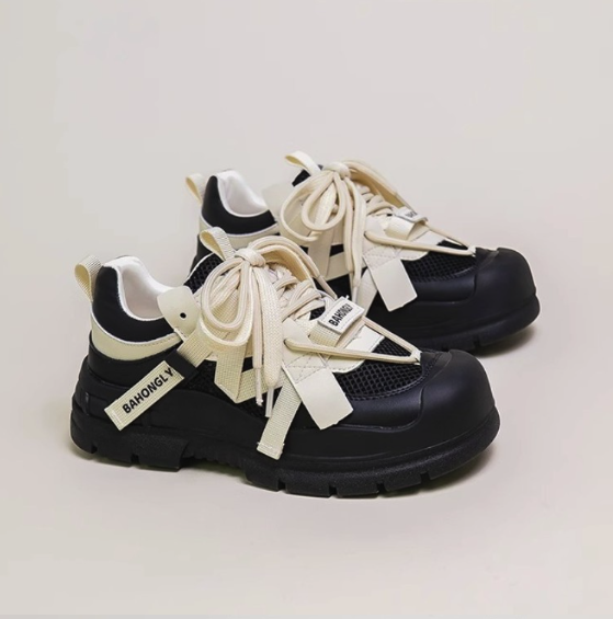 Super Hot Mech Style Authentic Leather Clunky Sneakers